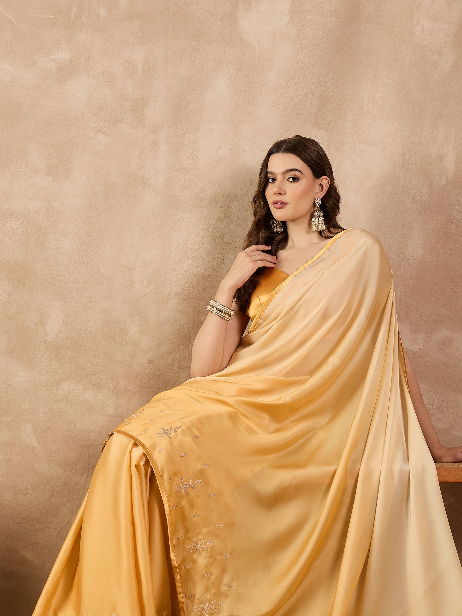 Yellow Satin Solid With Coding Work Border Saree with Unstitched Fancy Blouse