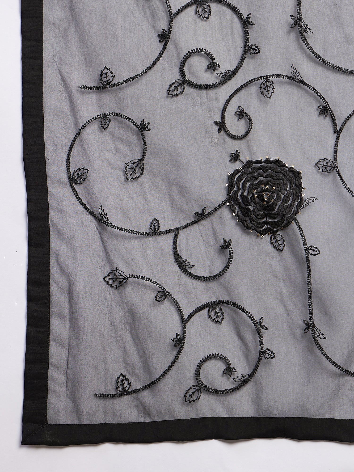 Black  Chanderi Silk Embroideried Straight Kurta Trouser