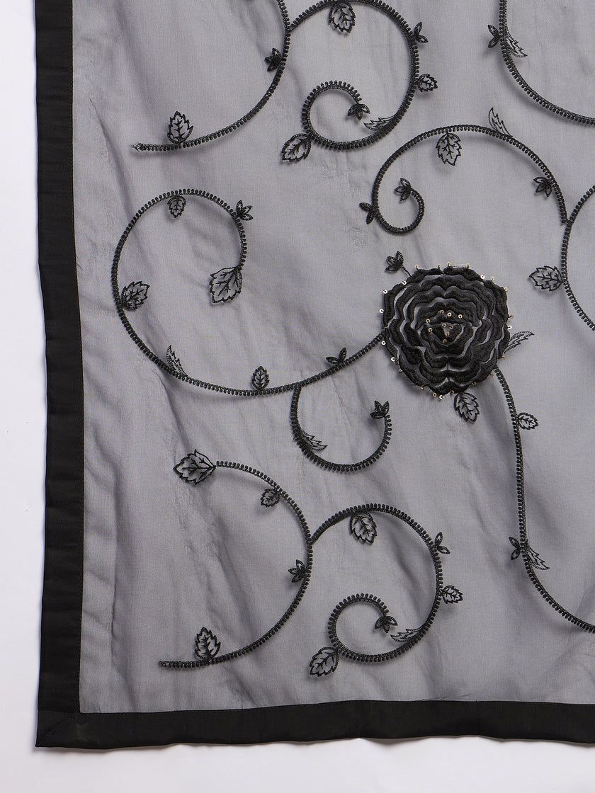 Black  Chanderi Silk Embroideried Straight Kurta Trouser