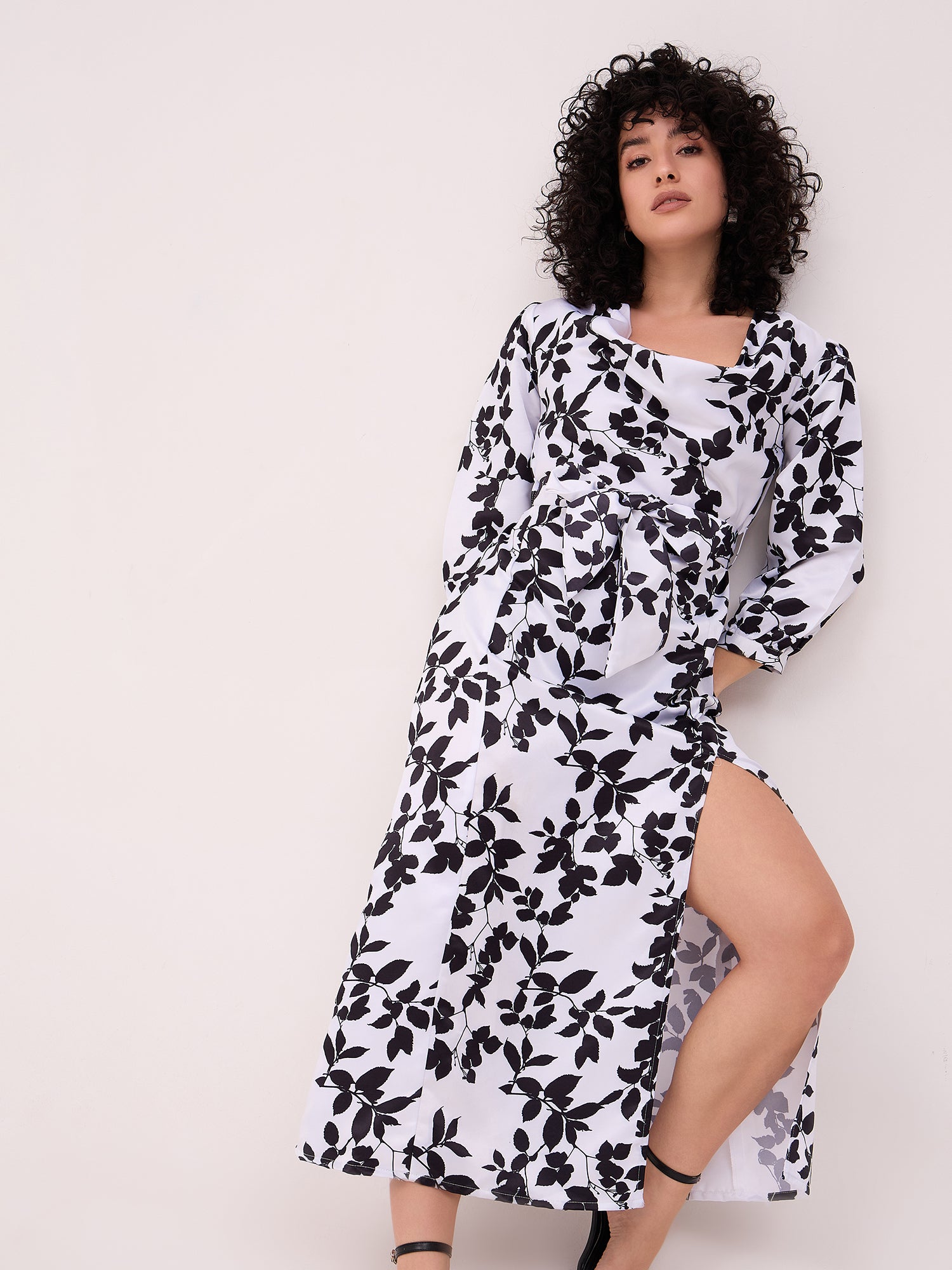 Multi Polyester Printed Cuffed Sleeves Floral Dress