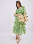 Multi Polyester Printed Butterfly Sleeves Paisley Dress