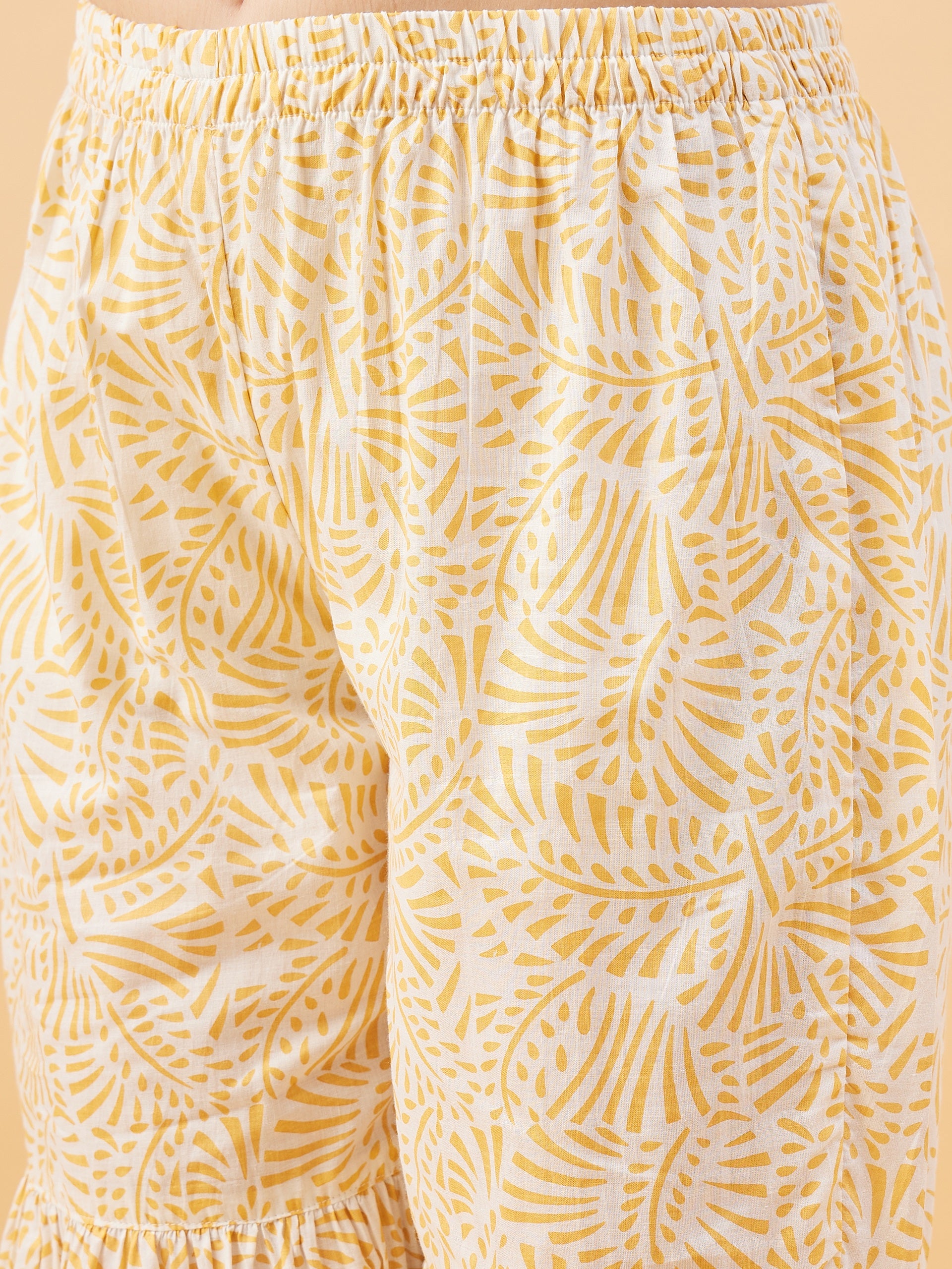 Mustard Pure Cotton Printed Peplum Kurta Palazzo