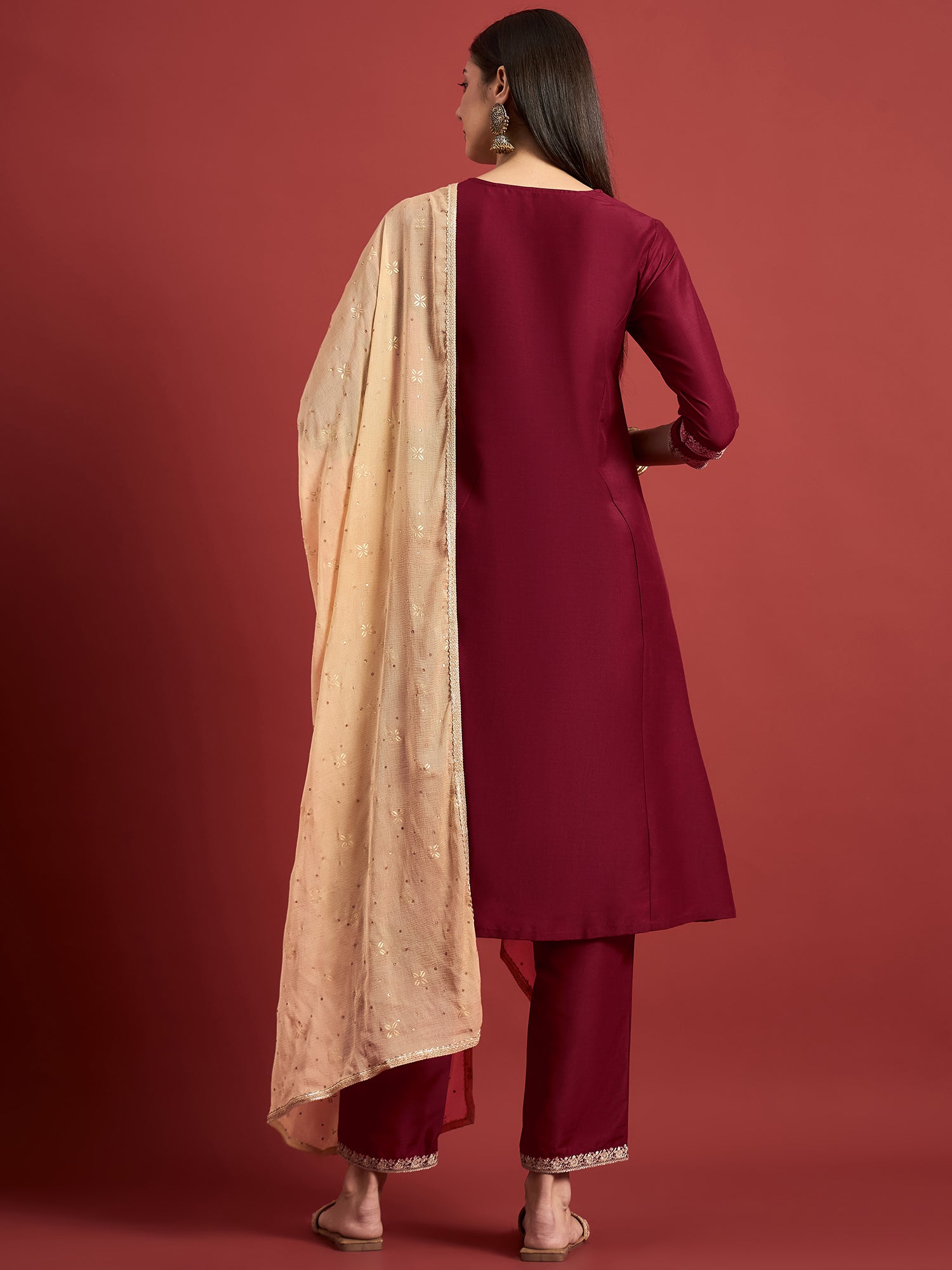 Maroon Embroideried Anarkali Kurta  Trouser