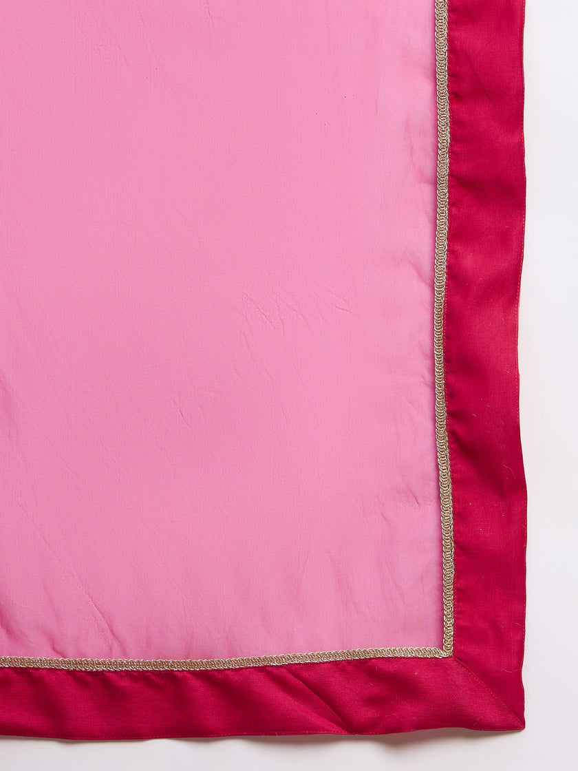Magenta  Chinon Embroideried Straight Kurta Trouser