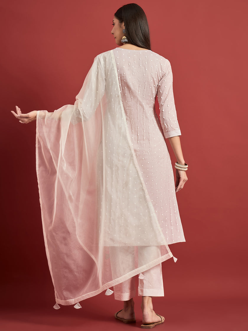 Grey  Cotton Blend Printed A-Line Kurta  Trouser