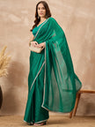 Rama Green Poly Chiffon Solid with Coding Border Saree with Unstitched Blouse
