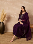 Purple  Silk Blend Embroideried A-Line Kurta Trouser