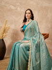 Blue Organza Solid with Gota Lace Saree with Unstitched Blouse