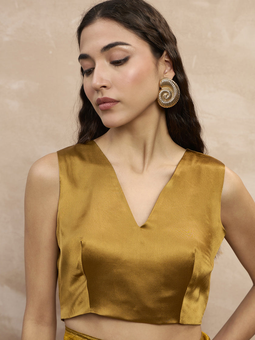 Mustard Organza Solid With Stone Work Border Saree with Unstitched Blouse