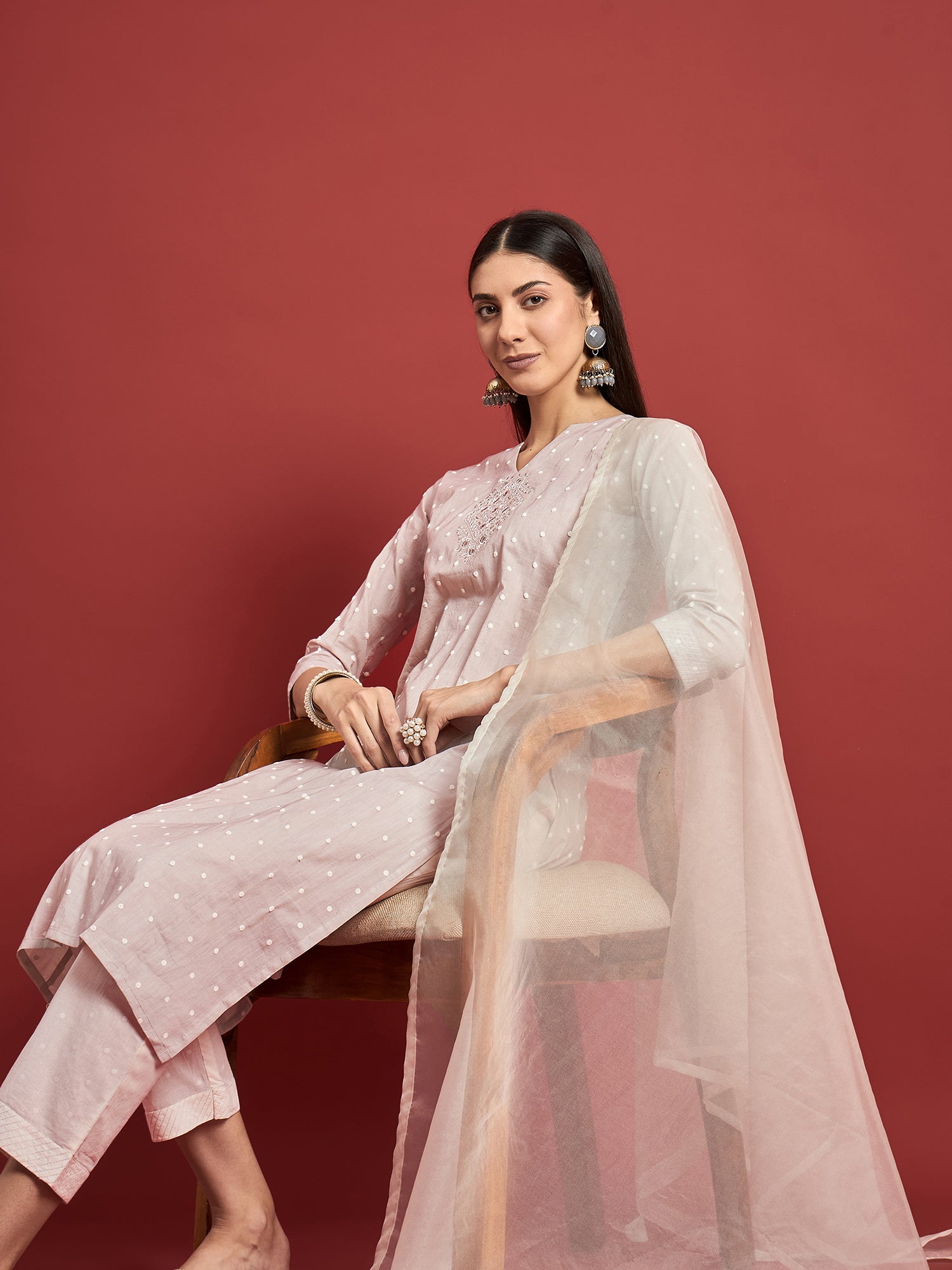 Grey  Cotton Blend Printed A-Line Kurta  Trouser