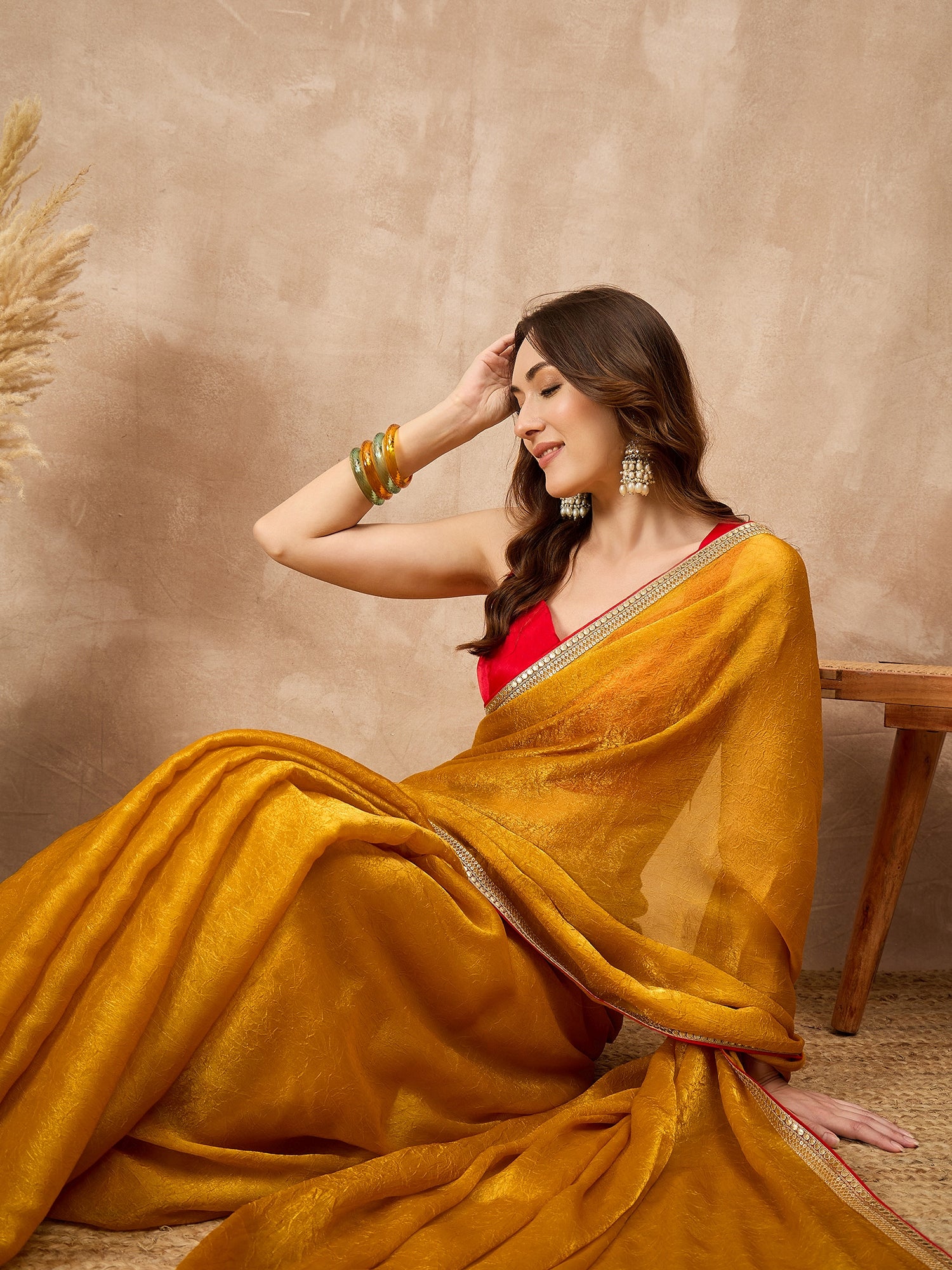 Yellow Poly Chiffon Solid with Embroidery Coding Border  Saree with Unstitched Blouse