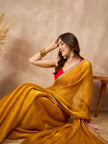 Yellow Poly Chiffon Solid with Embroidery Coding Border  Saree with Unstitched Blouse