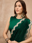 Green Organza Solid with Gota Lace Saree with Unstitched Blouse