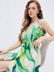 Multi Polyester Printed No Sleeves Abstract Dress