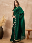 Green Organza Solid with Gota Lace Saree with Unstitched Blouse