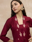 Maroon  Chinon Embroideried A-Line Kurta Trouser