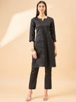 Black  Silk Blend Embroideried A-Line Kurta  Trouser