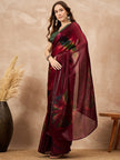 Maroon Satin Tie & Die  Saree with Unstitched Blouse