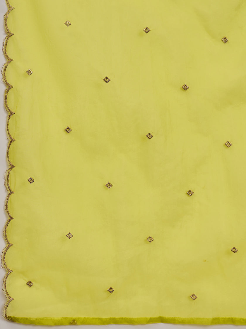 Yellow  Silk Blend Embroideried Straight Kurta Sharara