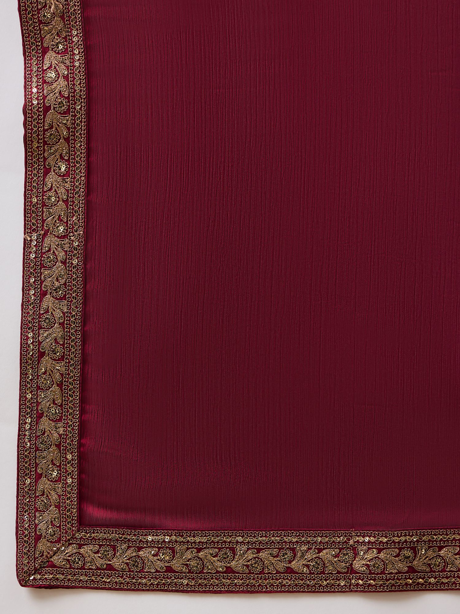 Maroon Satin Solid with Embroidered Lace Saree with Unstitched Fancy Blouse