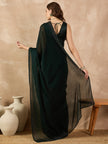 Green Georgette Solid With Stone Work Border Saree with Unstitched Fancy Blouse