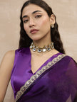 Purple Satin Solid With Embellished Lace Saree with Unstitched Blouse