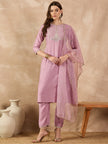Mauve  Chanderi Silk Embroideried A-Line Kurta Trouser