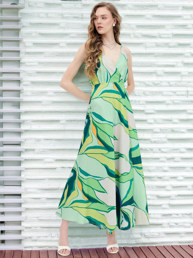 Multi Polyester Printed No Sleeves Abstract Dress