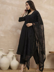 Black  Chanderi Silk Embroideried Straight Kurta Trouser