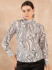 Multi Satin Printed Tie-Ups Regular Sleeves Abstract Tops