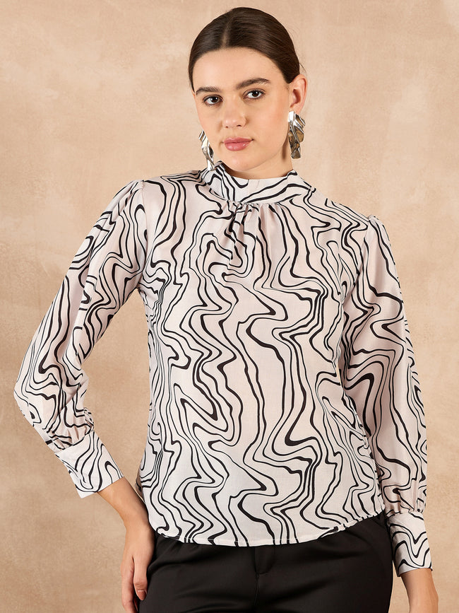 Multi Satin Printed Tie-Ups Regular Sleeves Abstract Tops