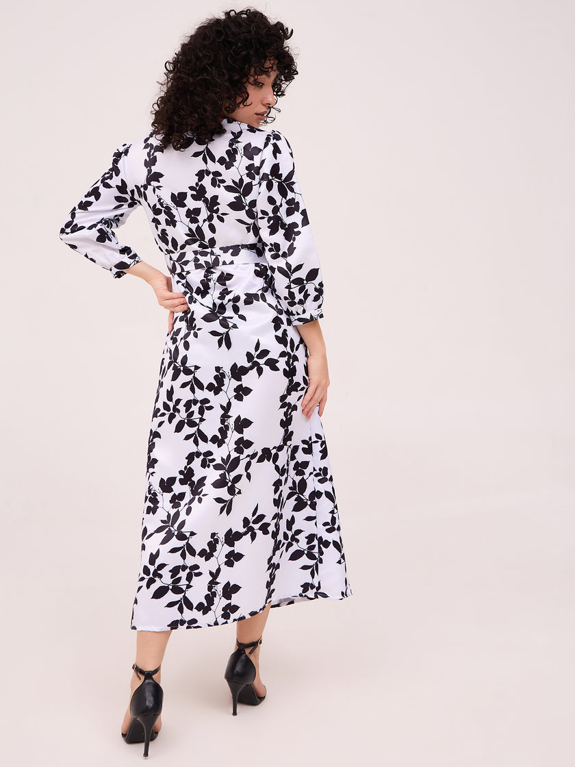 Multi Polyester Printed Cuffed Sleeves Floral Dress