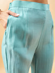 Turquoise Blue Pure Cotton Solid A-Line Kurta Trouser  With Dupatta
