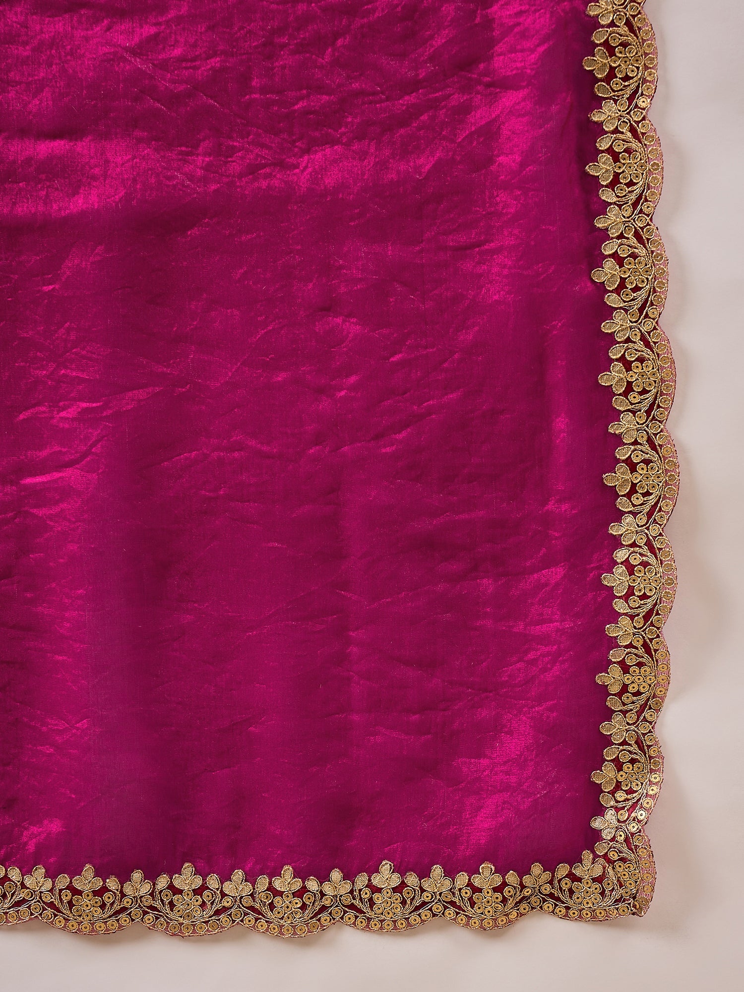 Magenta Organza Solid with Gota Lace Saree with Unstitched Blouse