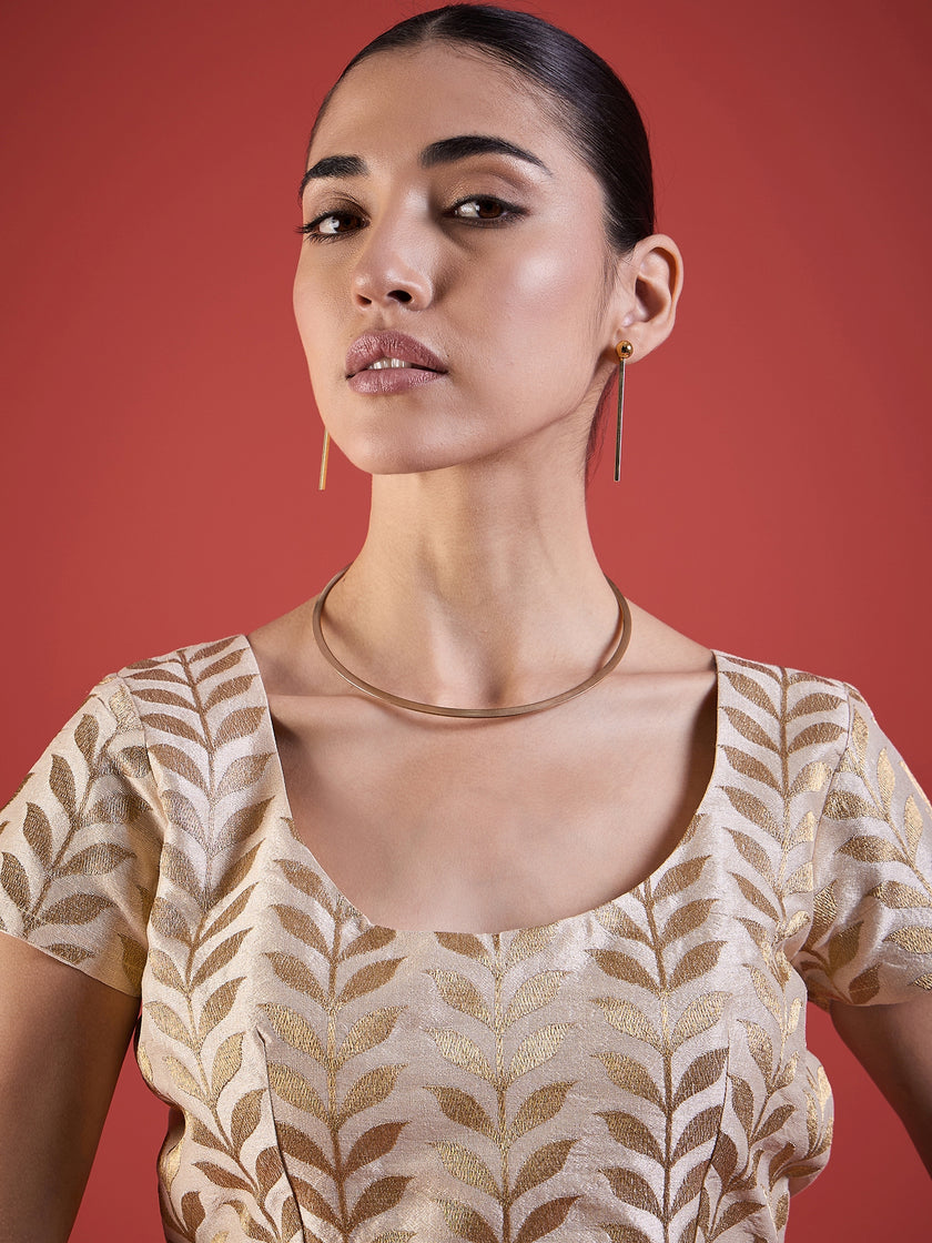 Beige Pure Chiffon Printed with Readyamde Lace Saree with Unstitched Fancy Blouse