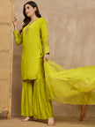 Yellow  Silk Blend Embroideried Straight Kurta Sharara