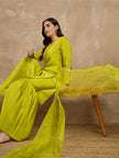 Yellow  Silk Blend Embroideried Straight Kurta Sharara