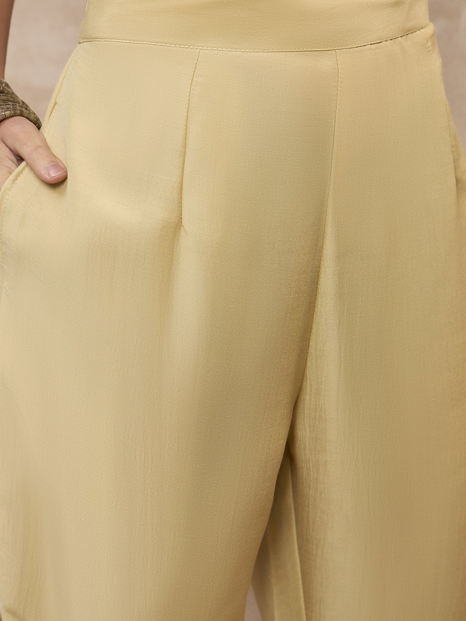 Beige  Chinon Embroideried A-Line Kurta Trouser