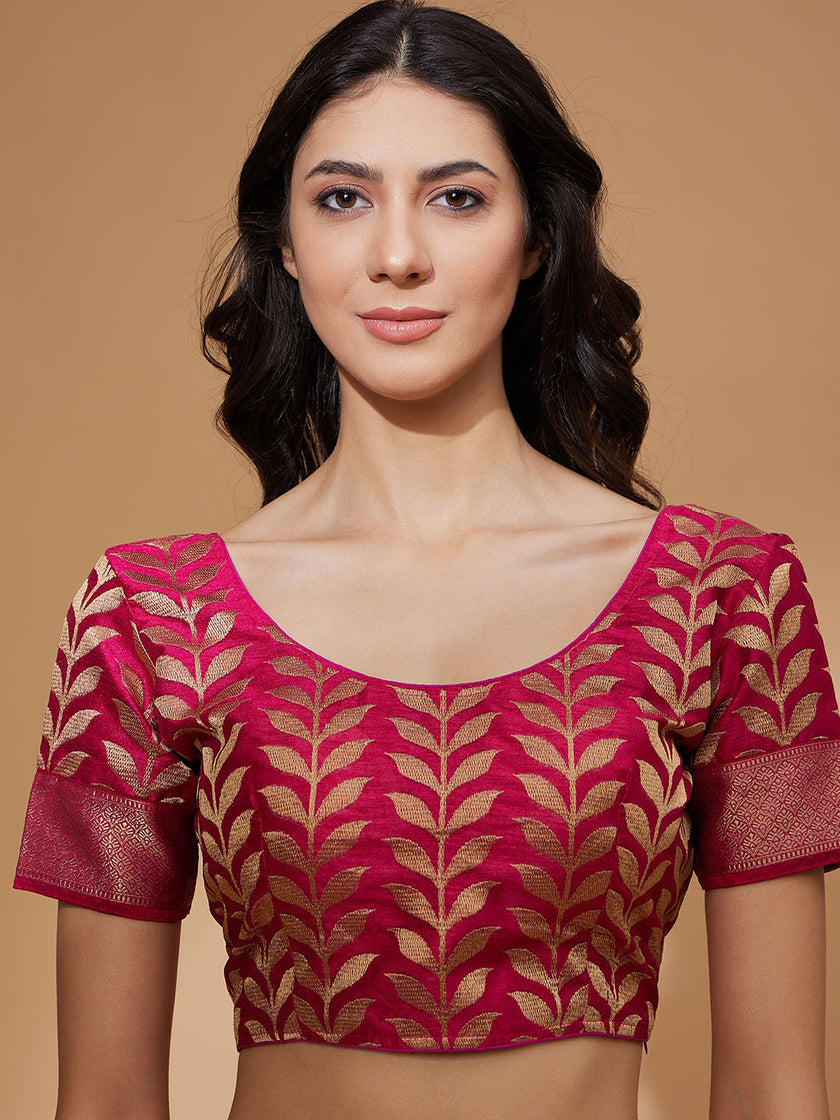 Pink Pure Chiffon Printed With Readymade Lace Saree with Unstitched Fancy Blouse