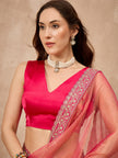 Pink  Organza Solid with Coding Border Saree with Unstitched Blouse