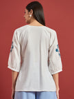 White Cotton Blend Embroidered Tie-Ups Regular Sleeves Ethnic Print Tops