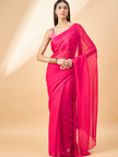 Red Pure Chiffon Solid  Saree with Unstitched Fancy Blouse