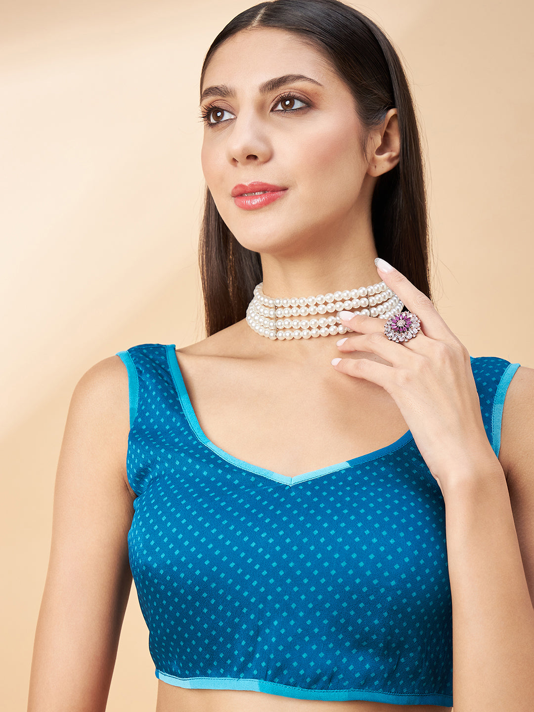 Blue Georgette Printed with Embllished Lace Saree with Unstitched Fancy Blouse