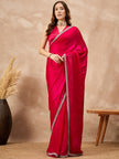 Rose Satin Solid with Embroidery Coding Border  Saree with Unstitched Blouse