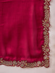 Red Satin Solid with Embroidered Cut Work Border Saree with Unstitched Blouse