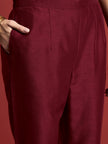 Maroon  Silk Blend Embroideried A-Line Kurta  Trouser