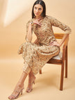 Beige Cotton Blend Printed Straight Kurta Trouser