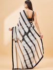 Multicolour Georgette Stripes Print With Embellished Lace Saree with Unstitched Fancy Blouse
