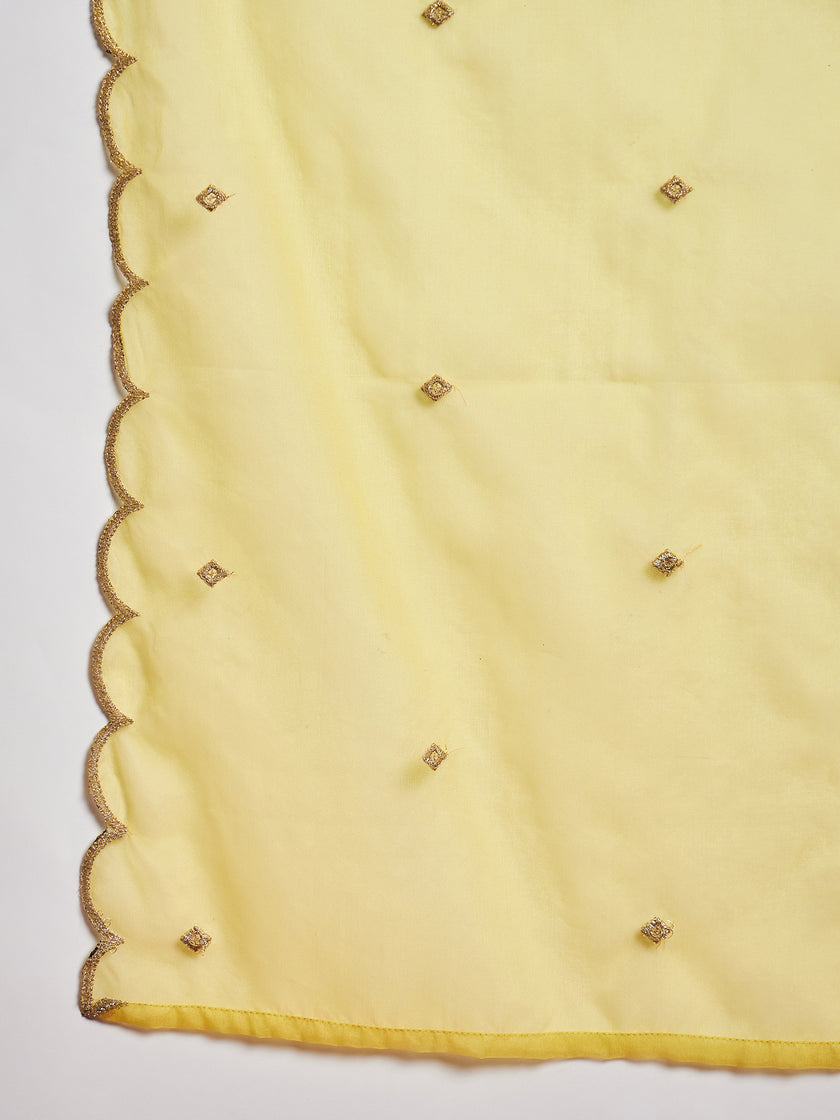 Lime Green  Art Silk Embroideried A-Line Kurta  Trouser