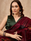 Maroon Satin Tie & Die  Saree with Unstitched Blouse